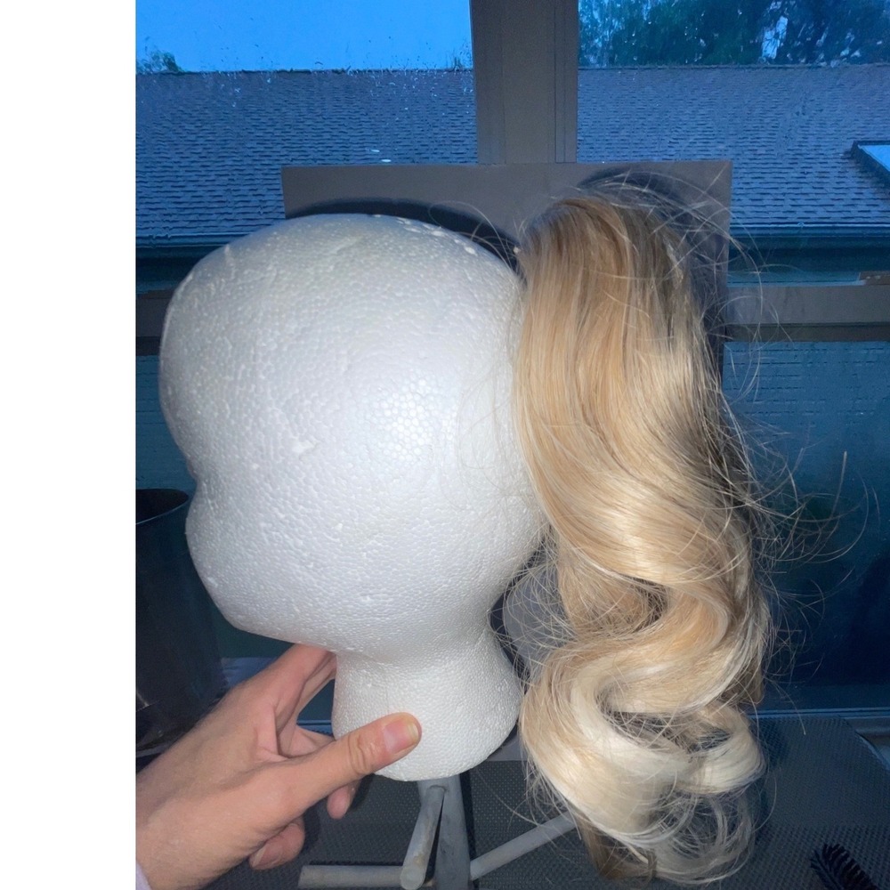 Blonde Highlighted‎ Claw Clip Ponytail Extension Curly Synthetic Hairpiece 14"